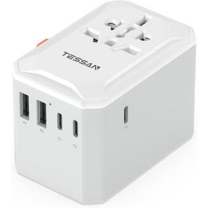 TESSAN Universal Travel Adapter, International Power Adapter with 5 USB Ports (3 USB C), Worldwide Plug Adaptor for US to Europe UK France Germany Spain Ireland Australia Japan (Type C G A I)