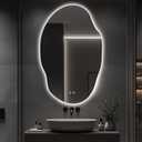 Asymmetrical LED Bathroom Mirror with Lights,Irregular Led Bathroom Vanity Mirror for Wall with Backlit, Anti Fog, 3 Colors and Dimmable Light,[Horizontal/Vertical] 48" H x 30" W (Clear)