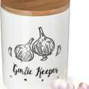 LYEOBOH Garlic Keeper, Garlic Storage, Garlic Holder, Large Ceramic Garlic Keeper with Wooden Lid, Garlic Jar, Garlic Storage Container, White