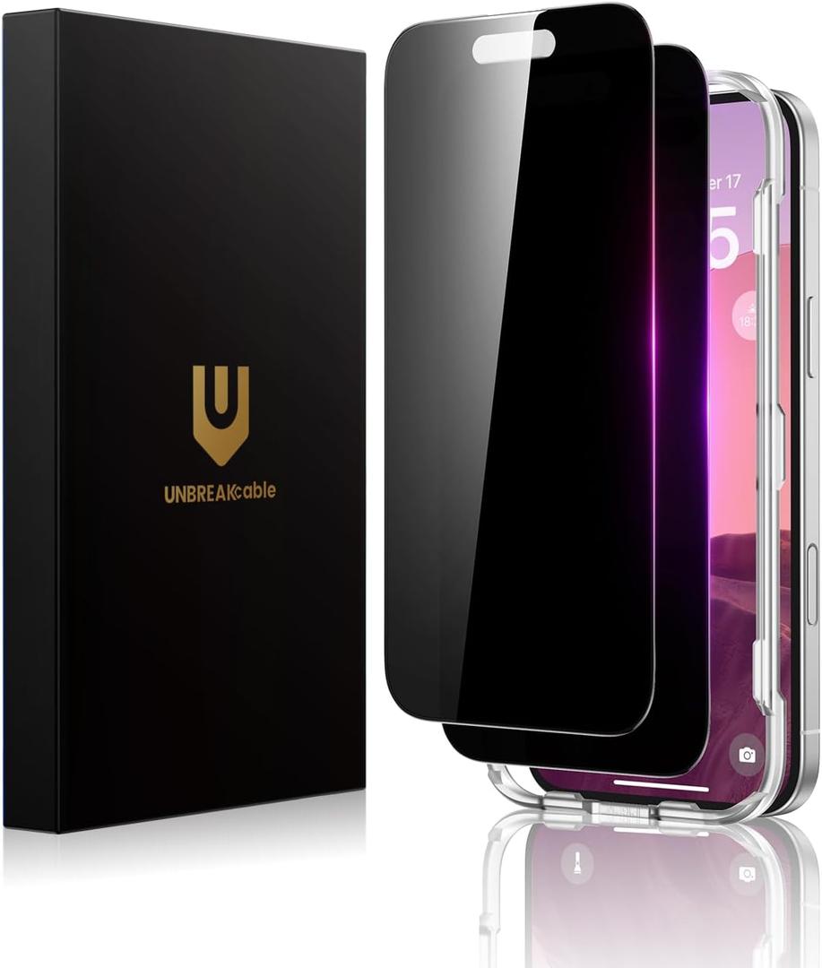 UNBREAKcable Privacy Screen Protector for iPhone 16/15, 28 Anti Spy Tempered Glass Film, Full Coverage, Anti-Scratch, 9H Hardness, Military Grade Protection, 99.99% HD, Sensitive Touch, 2 Pack