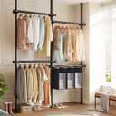 Floor-to-Ceiling Clothes Rack with 3 Laundry Hampers, Heavy-Duty Adjustable Closet Organizer, Modular Wardrobe Storage System, Black, Size: 4-Pole Max