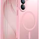 for Samsung Galaxy S26 Case Magnetic Shockproof, [Fit for MagSafe] [Glass Screen Protector] Soft-Touch Skin para Frosted Translucent Anti-Fingerprint Cover (Pink)