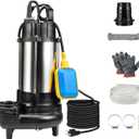 1HP Sewage Grinder Sump Pump, Submersible Effluent Pumps 110V 6400 GPH Auto Float Switch, Cast Iron, 2'' NPT Discharge for Basement, Sump Basin, Residential Sewage