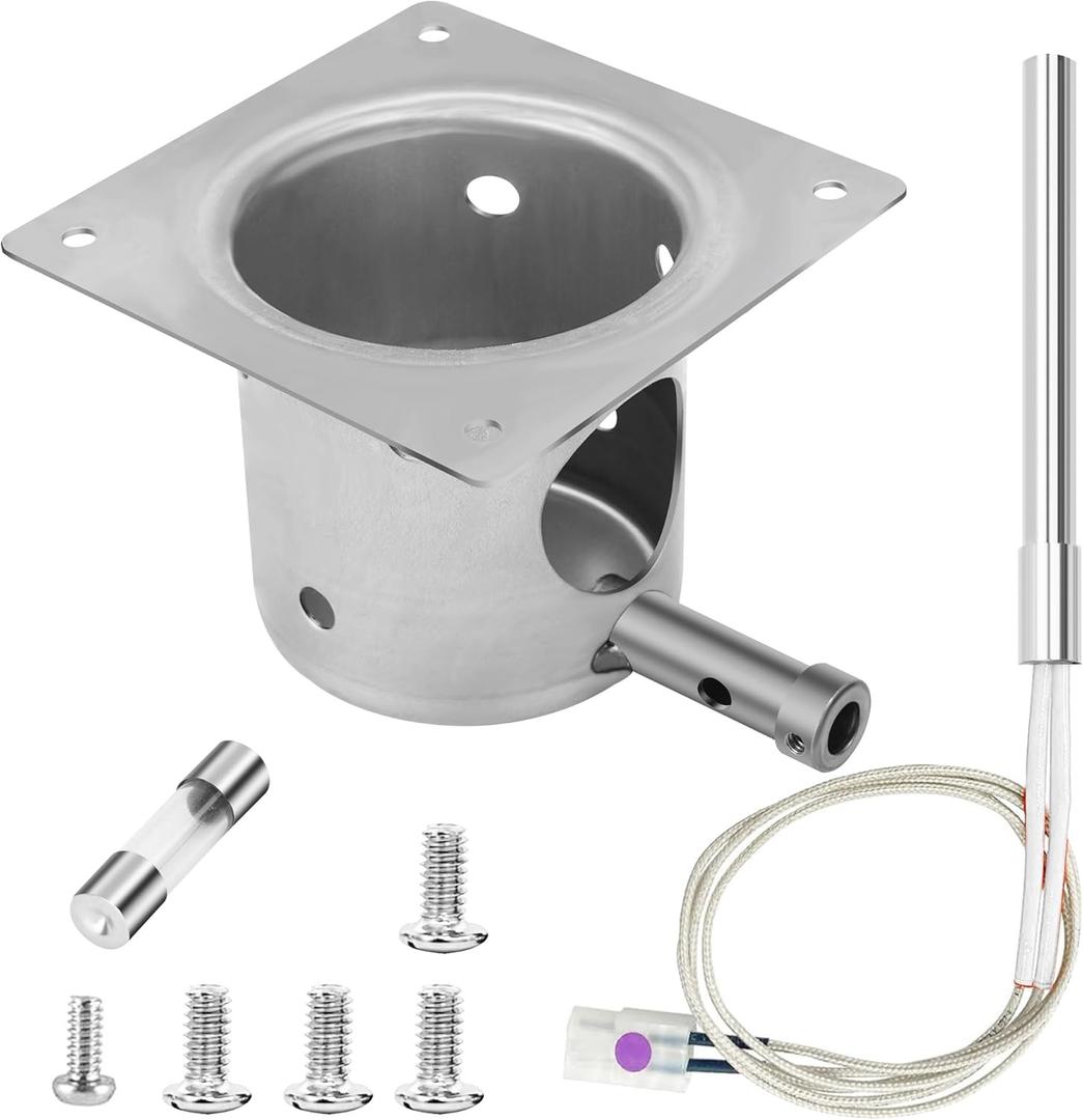 Fire Burn Pot and Hot Rod Ignitor Kit, Heavy Duty Fire Pot and Hot Rod/Grill Igniter with Screws and Fuse, Replacement Parts for Traeger & Pit Boss Wood Pellet Grill Smoker