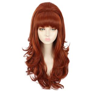 yuehong Long Ginger Wavy Women Big Bouffant Wig Beehive 60s 70s Cosplay Costume Wig Resistant Synthetic Fibers Fluffy Durable Soft Hair, Ginger Beehive Wig