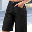 Eddoyee Women Bermuda Jeans Shorts, High Waisted Stretchy Jorts Baggy Knee Length Denim Shorts (Black, XL)
