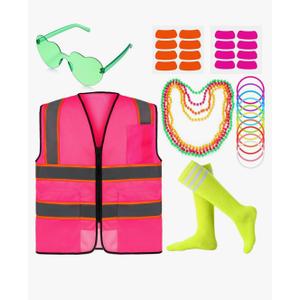 Neon Outfit Neon Costume Accessories Reflective Vest Sunglasses Necklace Bracelet for Glow Party Football Game