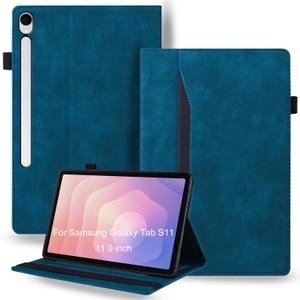 Retro Shockproof Case for Samsung Galaxy Tab S11 (SM-X730/SM-X736B) 11.0" - PU Leather & TPU Hybrid Protective Cover with Anti-Slip Grip Strap, Card Slots & Kickstand -Peacock Blue