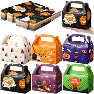 Zhanmai 36 Pack Halloween Treat Goodie Boxes Halloween Ghost Cookie Container Cupcake Snack Box with Handle Party Favor (as pictures shown)