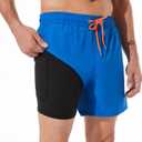 BRISIRA Mens Swim Trunks Swim Shorts Quick Dry 5 inch Inseam Beach Shorts with Compression Liner and Zipper Pocket (34, Royalblue)