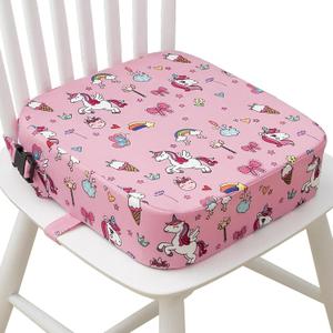 Eiury Toddler Booster Seat for Dining Table, Portable Kids Booster Seat with Safety Buckles Portable Increasing Booster Cushion with Non-Slip Bottom (Pink Unicorn)