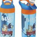 Zak Designs 17.5 oz Riverside Bluey Kids Water Bottle with Straw and Built in Carrying Loop Made of Durable Plastic, Leak-Proof Design for Travel, 2PK Set