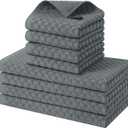 Homaxy 100% Cotton Kitchen Towels and Dishcloths Set, 12 x 12 & 15 x 25 Inches, Set of 8 Bulk Terry Cloth Dish Towels, Super Soft and Absorbent Hand Towel with Hanging Loop, Dark Grey