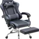 DUMOS Gaming Office Desk Chair with Footrest and Headrest for Adults, PU Leather Ergonomic Video Computer Chair with Linkage Armrests, Height Adjustable 360 Swivel Recling Chair, New Grey