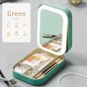 Travel Makeup Case with LED Mirror, Makeup Bag with Lighted Mirror, Cosmetic Storage Box, Christmas Portable Organizer Vanity Case for Women, Beauty Tool Accessories Rechargeable, Green