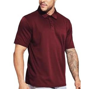 MIER Men's Short Sleeve Polo Shirts Polyester Casual Collared Golf Shirts, Quick Dry, Sun Protection, Wine, XL