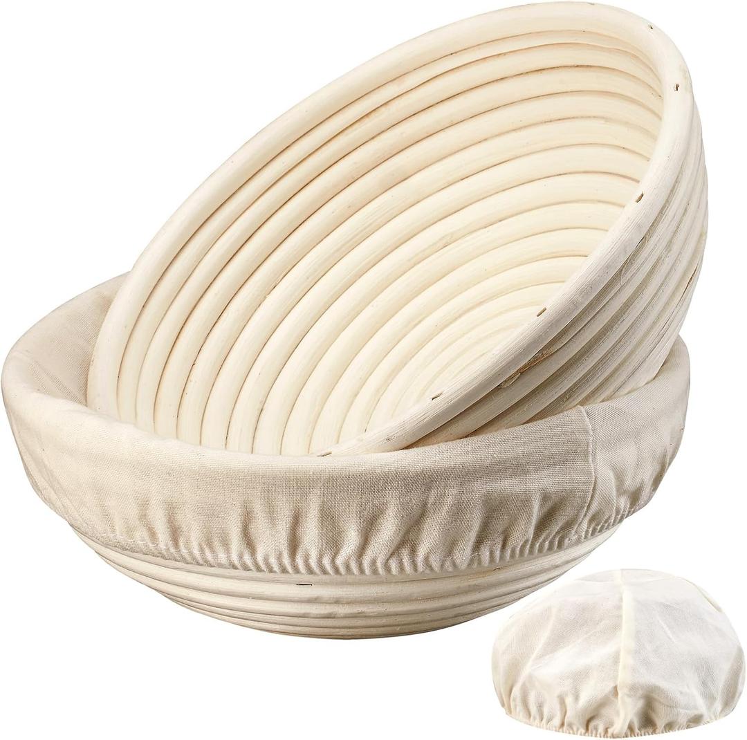 Banneton Bread Proofing Basket Banneton Basket Set Sourdough Proofing Basket Round Proofing Bowls Handmade Rattan Baskets and Liners (Round 9 Inch Set of 2)