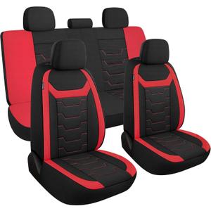 3D Air-Mesh Car Seat Covers Full Set, Breathable and Split Bench Compatible Seat Covers for Cars, Universal Car Interior Covers for Most Cars Sedan Truck SUV(Black/Red)