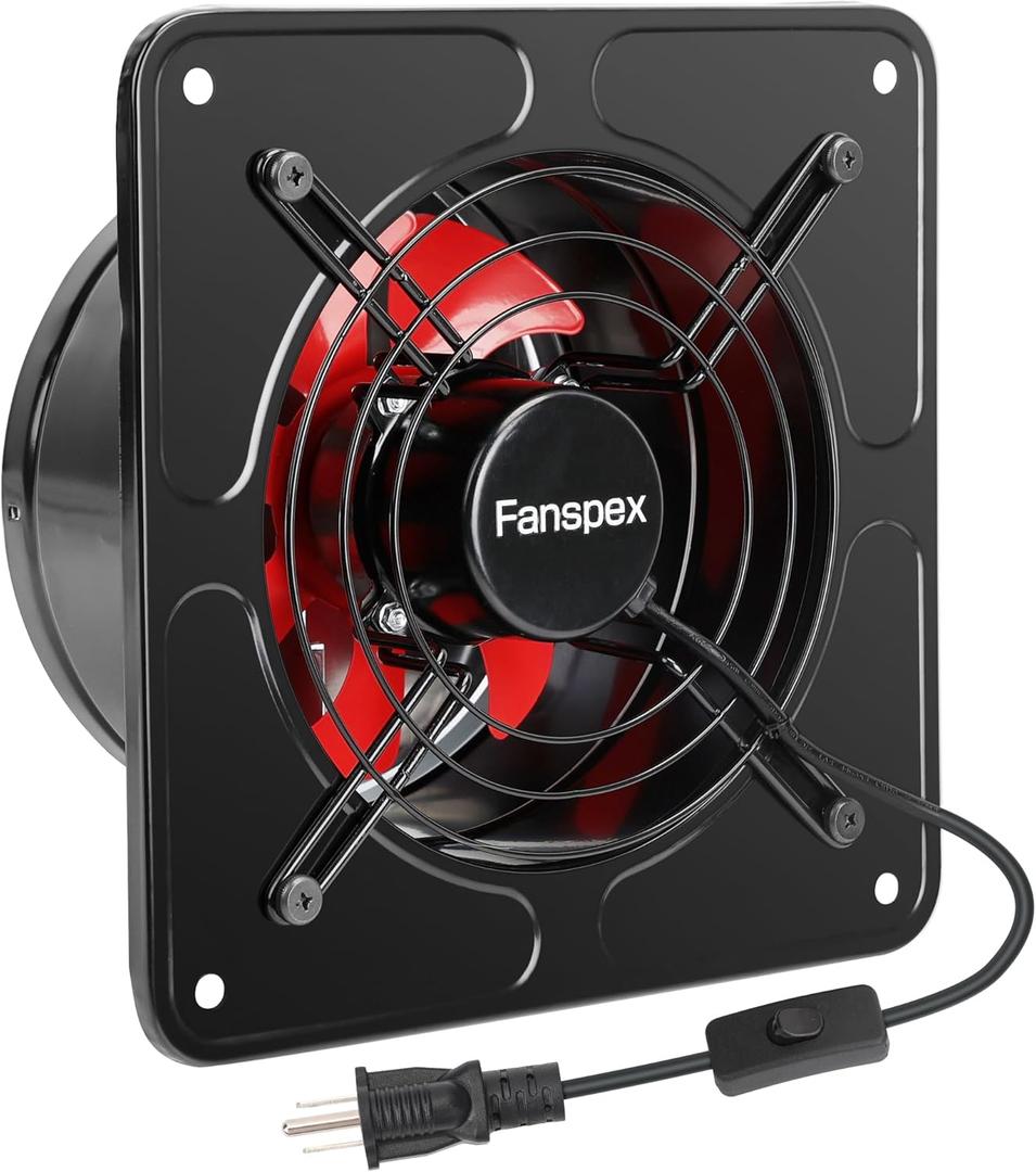 10" Exhaust Fan for Kitchen, Wall Mount Household Ventilation Fans for Workshop Attic Garage Shed Greenhouse Barn, 62W Low Consumption, High Velocity 1260 m/h (741 CFM) Air-volume