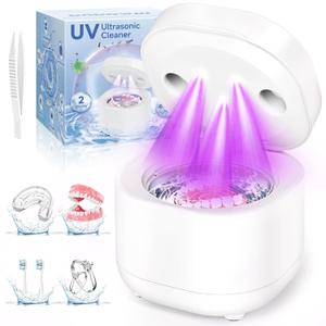 DODOWIN Ultrasonic Retainer Cleaner Machine, 45kHz Cleaning Pod with 200ML Capacity, 2 Modes for Mouth Guard, Night Guard, Aligners, Toothbrush Heads, Jewelry, Valentines Day Gifts for Her Him (White)