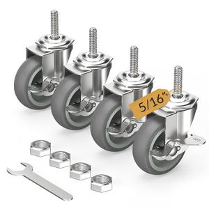HOLKIE Caster Wheels 3 inch Locking Casters Set of 4, Threaded Stem 5/16" -18 x 1-1/2" (Diameter 5/16", Length 1-1/2") Swivel Heavy Duty Castors Gray