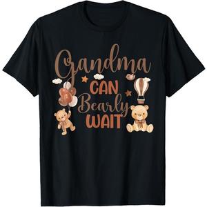 Grandma Can Bearly Wait Bear Gender Neutral Boy Baby Shower T-Shirt (Small, Black)