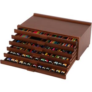 VISWIN 6-Drawer Art Supply Storage Organizer, Beech Wood Artist Storage Box with Removable Dividers, Portable Art Box for Paints, Brushes, Pencils, Pens, Pastels - Walnut