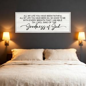 Goodness of God Framed Wall Art, 40''15'' Positive Religious Bible Verse for Christian God Jesus Christ Prayer, Vintage Rustic Long Holy Catholic Scripture Decor White
