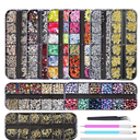 Artdone 9 boxes Nail Rhinestones,Nail Gems Nail Diamonds,Nail Art Studs Nail Crystals Nail Sequins for Nails Kit with 1 Tweezers and 3 Pen for Nail Art Supplies Accessories