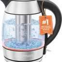 Chefman Glass Electric Kettle for Boiling Water, 1.8L 1500W, with Tea Infuser, Keep Warm Function, Auto Shut Off, Boil-Dry Protection, BPA Free, Hot Water Boiler, Electric Tea Kettle - Stainless Steel