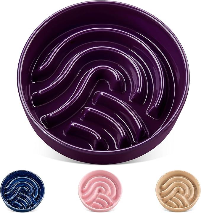 Elevated Slow Feeder Dog Bowls  Ceramic Food and Water Bowl Set with Stand  Raised Pet Dishes for Small and Medium Sized Dogs