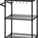3 Tier Rolling Cart with Wheels, Metal Utility Cart for Storage Heavy Duty Wire Trolley for Kitchen Serving Grocery Food with 3 Shelf Liners 6 Hooks, 18 x 23.8 x 37 Inches, Black