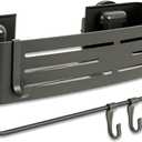 Shower Shelf with Suction Cup Space Saving Shower Caddy with Drainage Holes Bathroom Organiser, 6 Hooks and Towel Rail Multipurpose Bathroom Corner Caddy for Bathtub Kitchen