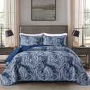 DJY Navy Paisley Quilt Set Full Size Boho Bedspread Coverlet Set 3 Pieces, Soft Lightweight Microfiber Navy Blue Paisley Floral Pattern Bedding for All Season, 90"x80"