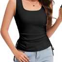 Women's Square Neck Tank Tops Basic Sleeveless Summer Sleeveless Drawstring Side Slim Fit Casual Camisole Shirts, 2XL