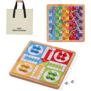 12 Inch Ludo & Snakes & Ladders 2-in-1 Classic Board Game for Adults & Kids, Includes 1 Board, 2 Dice, 16 Pieces, Rules & Carrying Bag