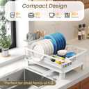SNTD Dish Drying Rack - Small Dish Rack for Kitchen Counter, Stainless Steel Dish Drainer with Utensil Holder and Drainboard, 11" W x 15" L (White) (Blue, M)