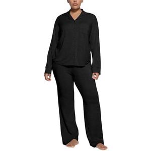MANBEIYA Women's Pajama Sets Long Sleeve Button Down Soft Knit Sleepwear 2 Piece Lounge Set XL