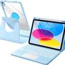 Harvopu for iPad 10th/11th Generation A16 Case with Keyboard, 360 Rotation Detachable Cover with Pencil Holder, Multi-Touch Trackpad, 7 Colors Backlit Keyboard for iPad (A16)/10th Gen (Sky Blue)