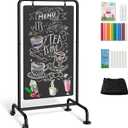 SELEAD Metal Swinging Chalkboard with Wheels - 40" x 20" Double Sided Rolling Sidewalk Chalk Board Easel Sign, Large Outdoor Indoor Menu Message Sandwich Pizarra for Business, Wedding, Cafe