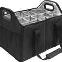 12 Bottle Carrier Collapsible Bottle Caddy with Handles Storage Box for Travel Picnics Weddings Shopping Tasting (Black), Large