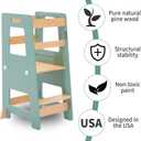 WOOD CITY Kitchen Step Stool - Safe Montessori Standing Tower for Kids with Safety Rail, Height Adjustable Toddler Ideal Helper for Learning New Skills, Anti-Slip Protection for Bathroom - Green