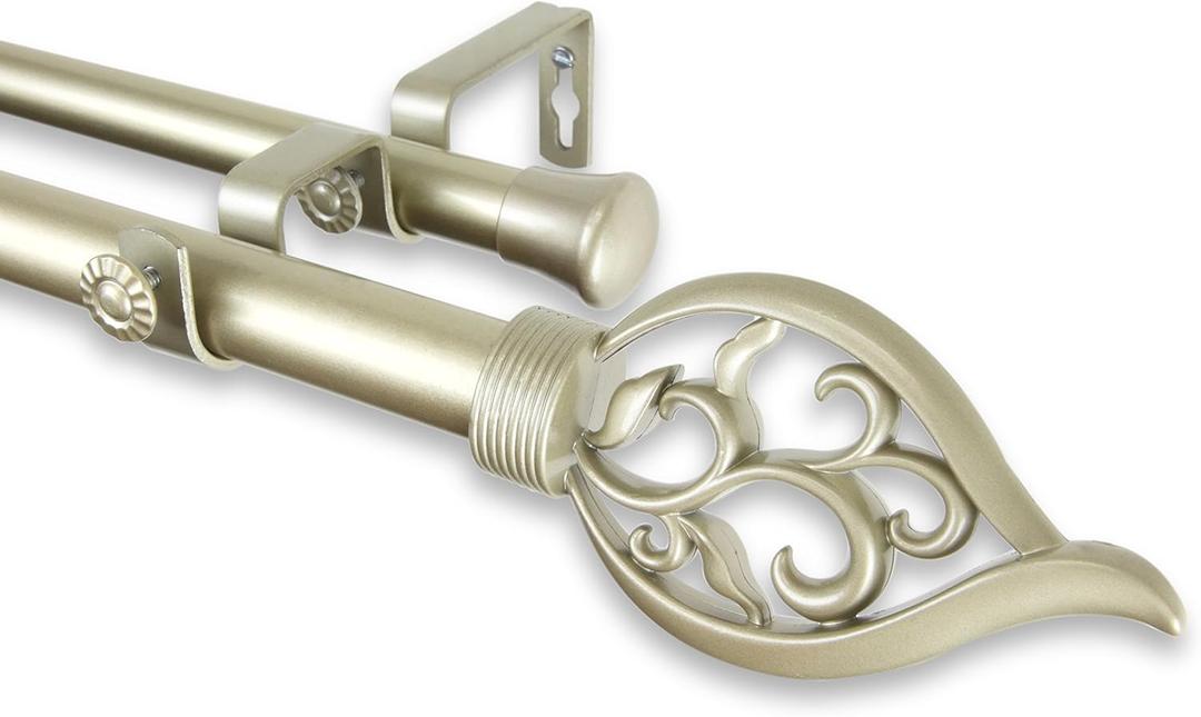 Rod Desyne 100-62-483-D 1" Flora Double Curtain Rod, 48-84 inch, Light Gold