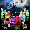 Shemira Halloween Craft Kit - 6pc Glass Mason Jar DIY Lantern Kit, Party Supplies for Kids
