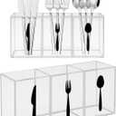 Plastic Utensil Holder, Knife Fork and Spoon Holder Silverware Caddy, Acrylic Kitchen Cutlery Storage Box, Flatware Organizer for Countertop, Indoor Outdoor Party Tableware Holder (Transparent)
