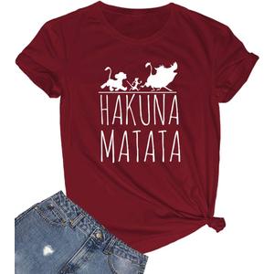 LOOKFACE Women Fashion Graphic Printed Cotton Tshirts Summer Tops Wine Red Small