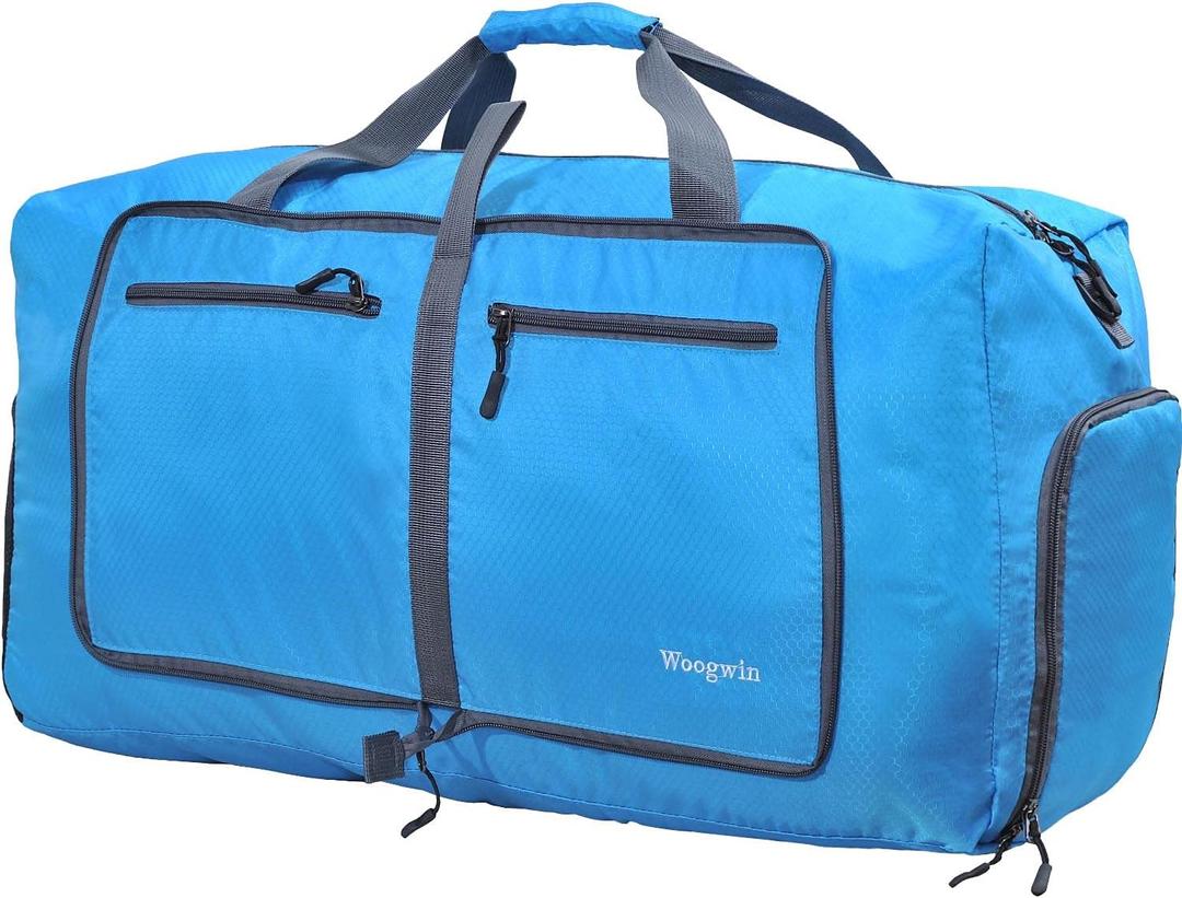 Woogwin Travel Duffel Bag Large Foldable Waterproof Overnight Bag for Beach Swim Bags Pool Sports Gym (60L Blue)