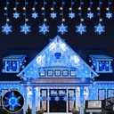 Christmas Snowflake Lights,8.2ft 144LED Curtain Icicle Lights with 12 Drops,Connectable 8 Modes Timer Xmas Icicle Light Plug in for Bedroom,Window,Wedding,Indoor Outdoor Decor,Blue White