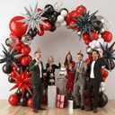 RUBFAC Red and Black Balloon Garland Arch Kit, 2026 Graduation Party Decorations Balloons, 140pcs Red Black and Metallic Silver Confetti Star Latex Balloons for Birthday Wedding Party Decorations