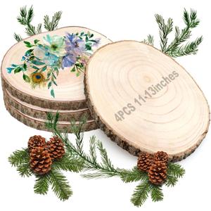 ZOCONE 4 Pcs Large Wood Slices 11-13 Inches Unfinished Rounds, Natural Paulownia Wooden Slices for Centerpieces, Round Wooden Discs Decoration with Bark, Wood Circles for Centerpieces for Painting